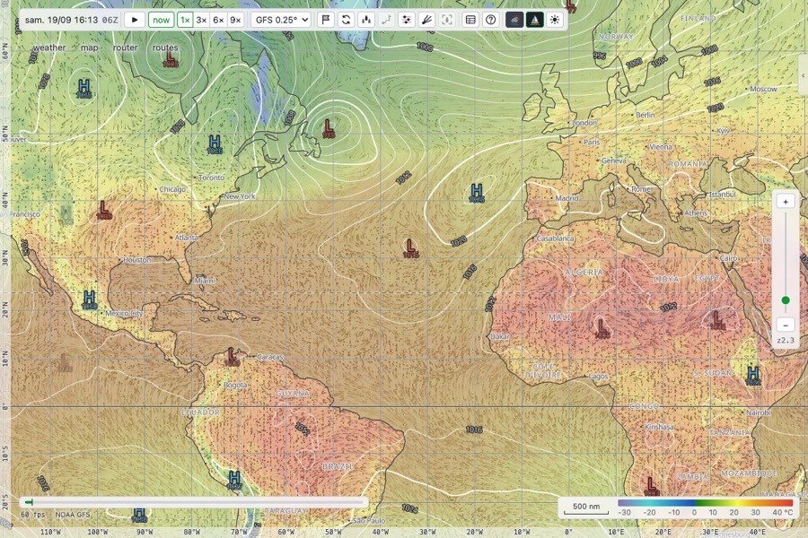 La température sur l’Atlantique, en carte plane